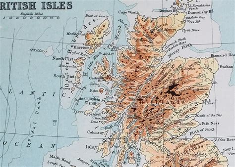 1894 MAP BRITISH ISLES LAND HEIGHTS SCOTLAND HIGHLANDS PENNINE CHAIN ...