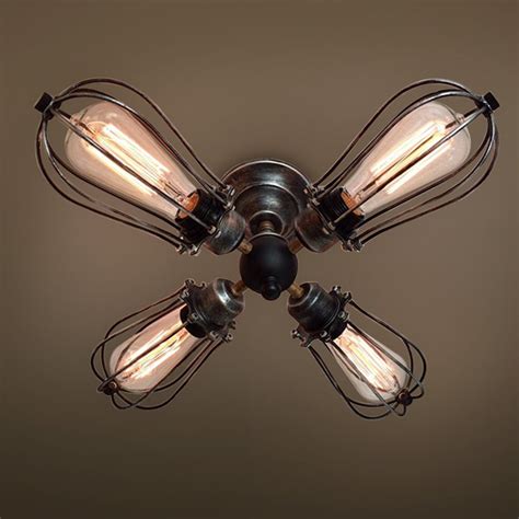 Globe 4 Lights Cage Semi Flush Mount Ceiling Light