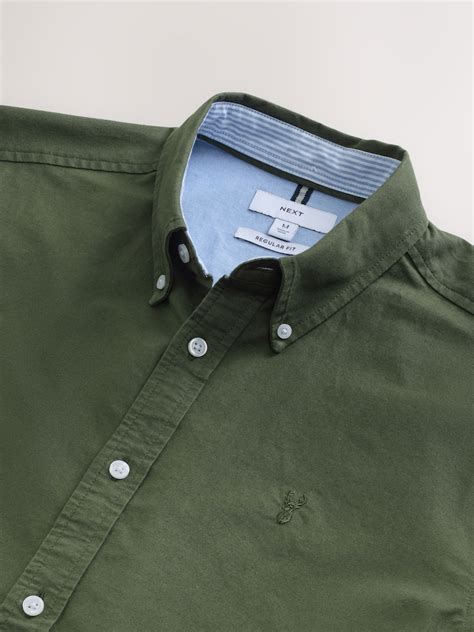 Buy Dark Green Regular Fit Short Sleeve Oxford Shirt from Next India