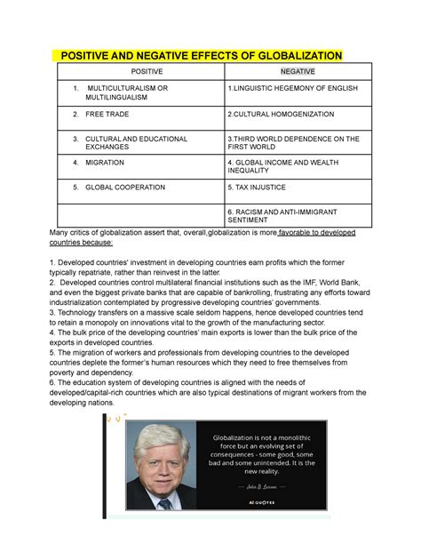 Positive AND Negative Effects OF Globalization - POSITIVE AND NEGATIVE ...