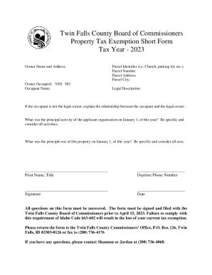 Fillable Online Annual Property Tax Exempt Short Form - Twin Falls ...