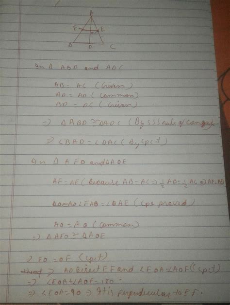 ABC is an isosceles triangle with AB= AC ,D ,E ,F are midpoints of BC ...