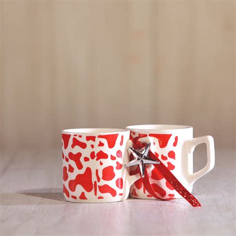 Ceramic White Mugs With Red Dots | Set of 2– CultureShoppe