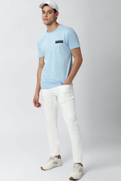 Buy Men Blue Print Round Crew Neck Crew Neck T-shirt Online - 621103 ...