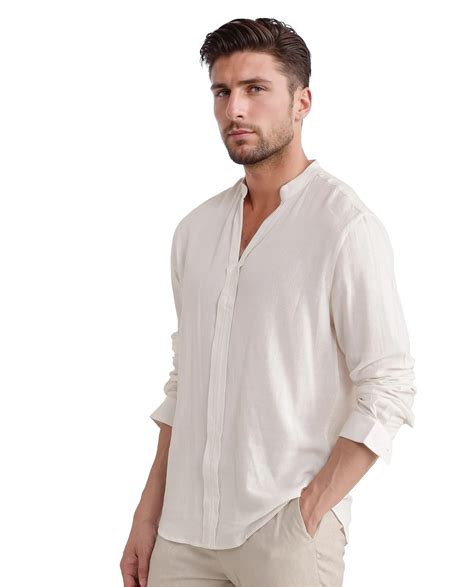 Rare Rabbit Men Kurt White Viscose Linen Fabric Full Sleeve Mandarin C