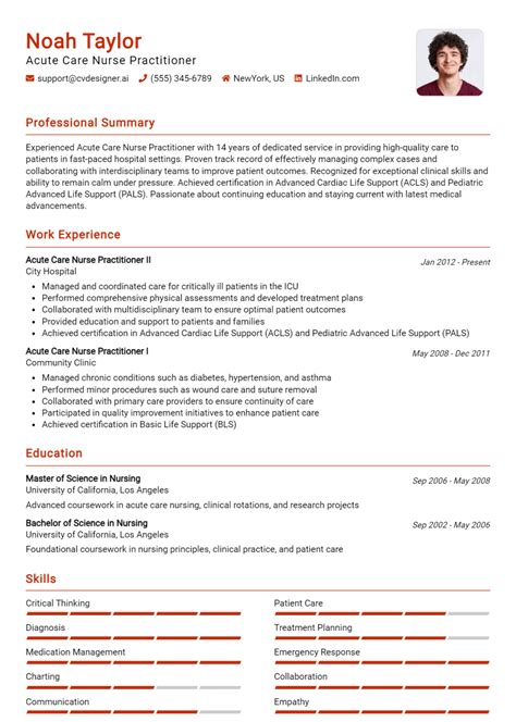 Acute Care Nurse Practitioner Resume Example for 2026: How to Create a ...