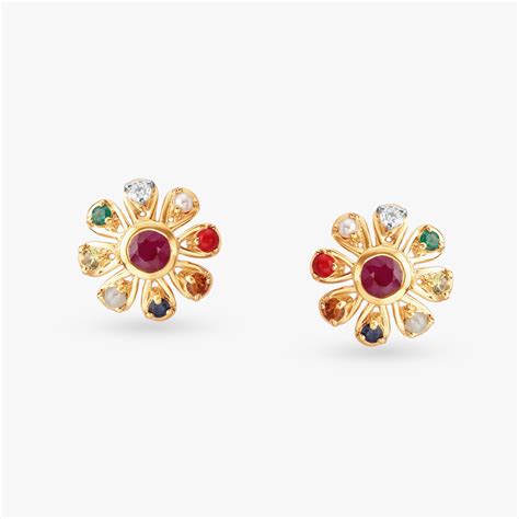 Lovely Navratna and Diamond Stud Earrings