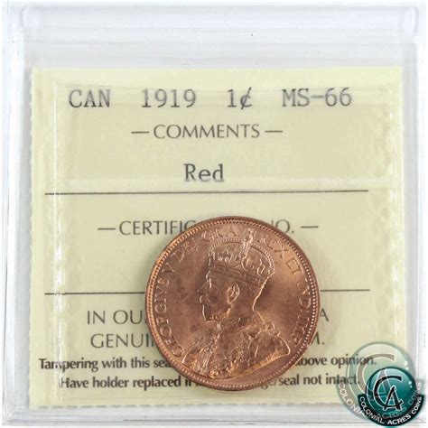 1-cent 1919 ICCS Certified MS-66 RED. Tied for the highest grade by ...