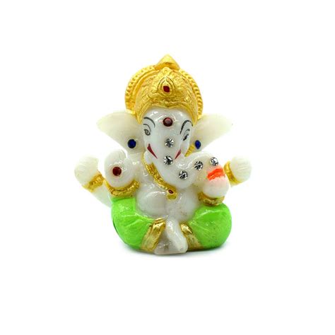 Puja N Pujari Lord Ganesha Ganapati White Stone Idol Showpiece for Car ...