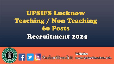 UPSIFS Lucknow Teaching / Non Teaching Recruitment 2024 Apply For 60 Posts