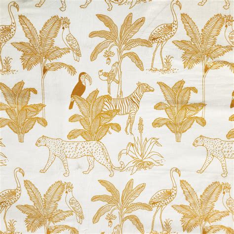 Pure Cotton Screen Print White With Yellow Jungle Animals Fabric ...