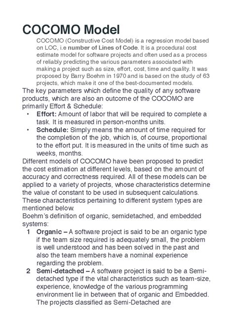 COCOMO Cost Estimation Model in Software Projects Analysis - Studocu