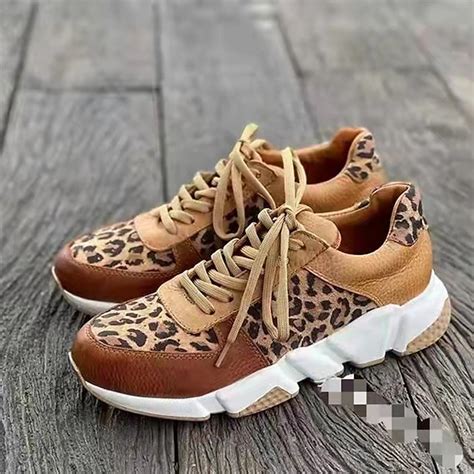 Women's Leopard Print Sneakers - Casual Lace-Up Athletic Shoes with ...