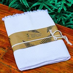 looms & weaves - 1 Handwoven Honey Comb Bath Towel (White) - (60 x 30 ...