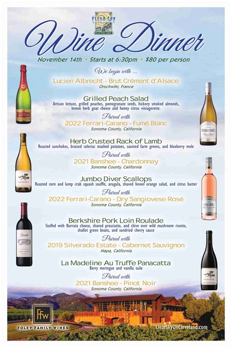 CLEAR SKY ON CLEVELAND Wine Dinner Tuesday, November 14th at 6:30 PM ...