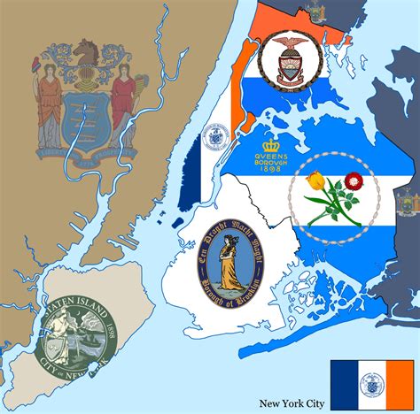 This beautiful flag map of the Boroughs of New York City made by u ...