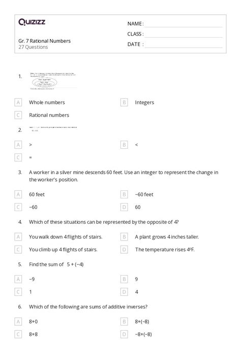 50+ Integers and Rational Numbers worksheets for Kindergarten on ...