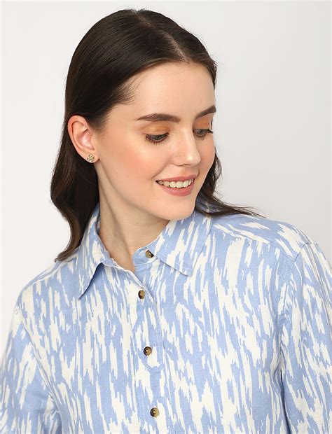 Buy Pure Linen Printed Spread Collar Shirt at Marks & Spencer