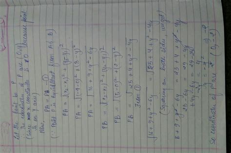 find a point the y axis which is equidistant from a(-4,3) and b(5,2 ...