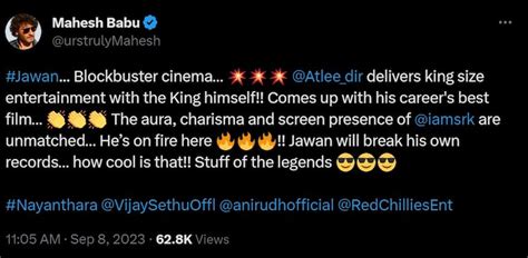 Mahesh Babu reviews 'Jawan': SRK is on fire, stuff of the legends ...