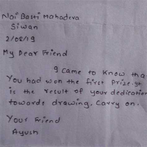 Write a letter to your friend congratulate him or her for winning a ...