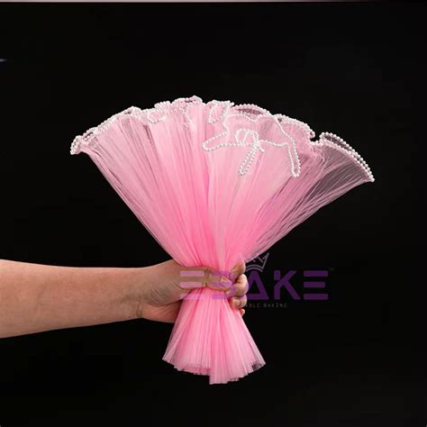 Pink Pleated Pearl Net for Flower Bouquet Wrapping (Noor Net) Wrinkled ...