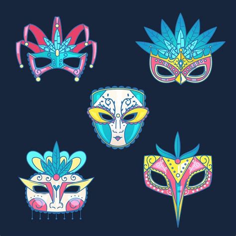 Collection of venetian carnival masks on blue background | Free Vector