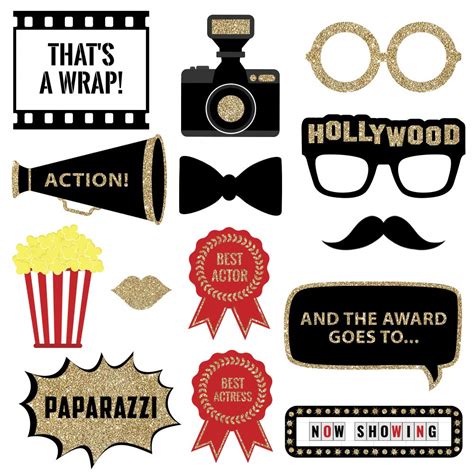 Fully Assembled Hollywood Photo Booth Props - Set of 30 - Black Gold ...