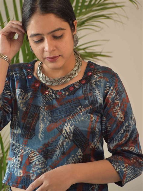Buy Blue Tales Ajrakh Mashru Silk Blouse Online | Sundariihandmade.com