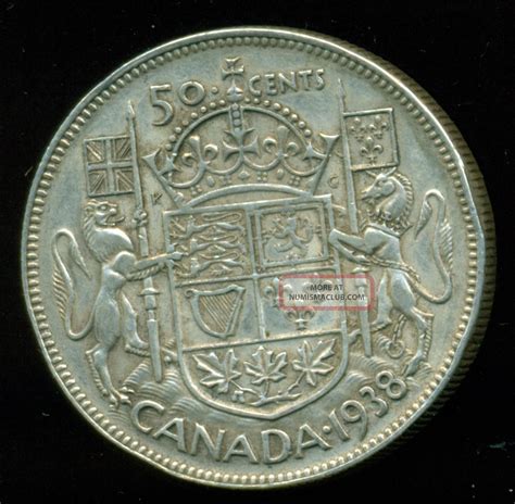 1938 Canada King George Vi Silver Fifty Cent Piece
