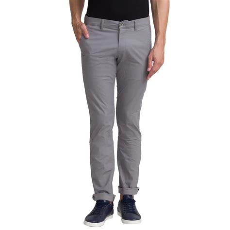 Men Grey Low Rise Tapered Fit Piece Dyed Cotton Blend Trouser – MyRaymond