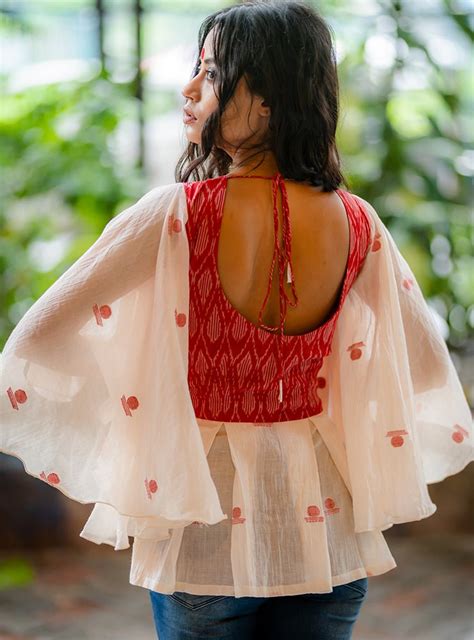 Ikat Jamdani Flare Blouse | Sustainable Indo-Western Wear by Prathaa ...