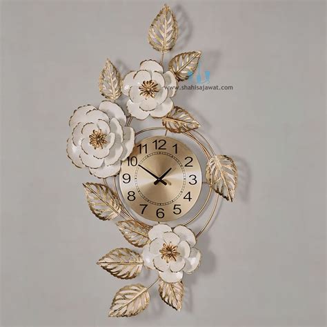 Fancy Ivory And Gold Floral Blossoms Wall Clock