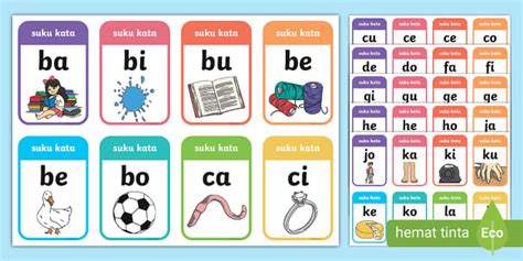 Flashcard Contoh 2 Suku Kata KV Bahasa Indonesia - Twinkl