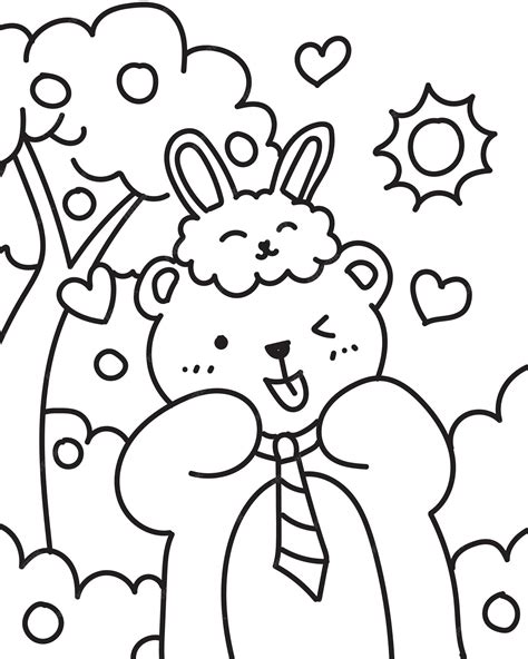 Premium Vector | Happy cute bear and little rabbit Coloring book
