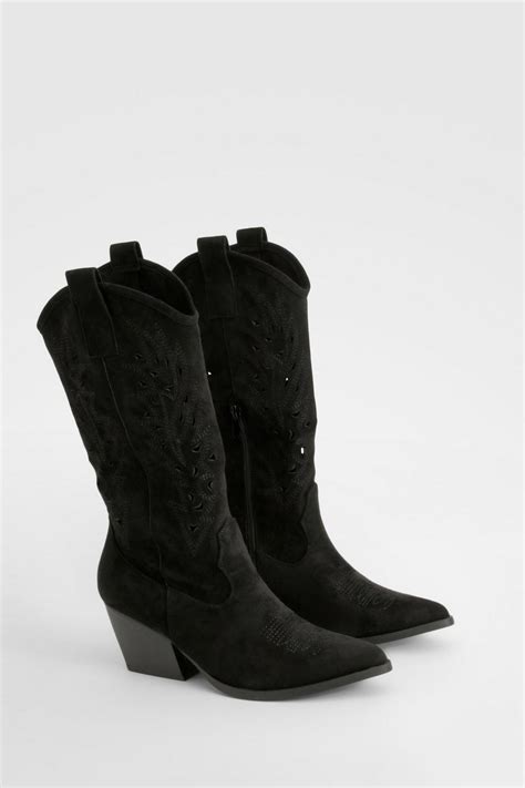 Cut Out Detail Knee High Cowboy Boots | boohoo USA