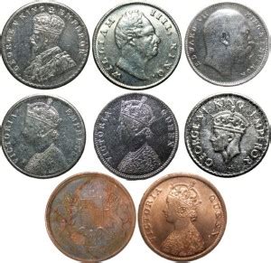 MAX (Pack of 8) 1 Rupee and Half Anna (Mix Year) British India Pack of ...