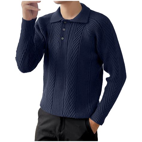 BSDJILFG Mens Golf Sweaters Three Buttons Up Long Sleeve Collared Knit ...