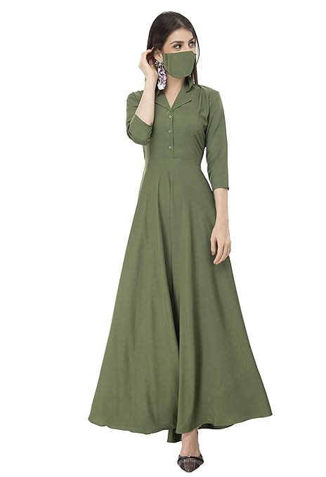 Buy RUDRAKRITI Women's Crepe Fit and Flare Maxi Dress (RD11_S Green ...