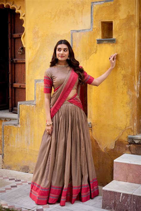 Chiku Pure Chanderi Thread Work Lehenga Choli Set with Match