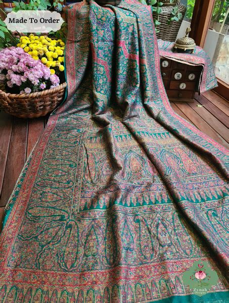 Buy Lush Green Kashmiri Pure Kani Silk Jamavar Saree On www.zynah.co ...
