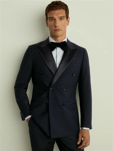Reiss Double Breasted Tuxedo Slim Fit Jacket in Navy - REISS
