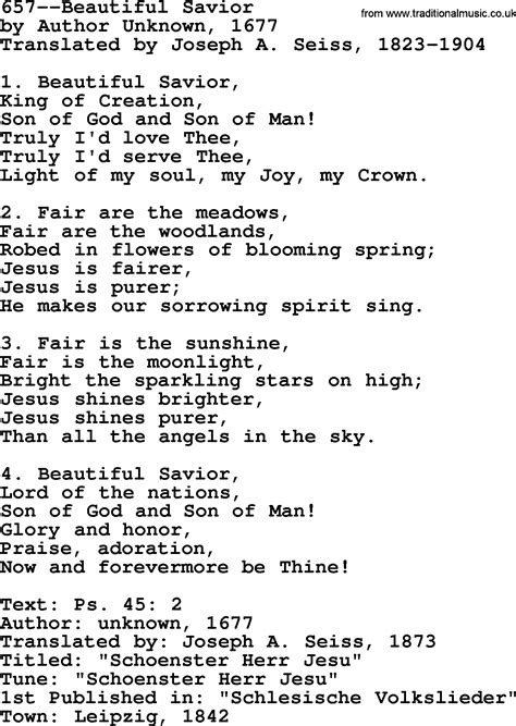 Lutheran Hymns, Song:657--Beautiful Savior - lyrics and PDF