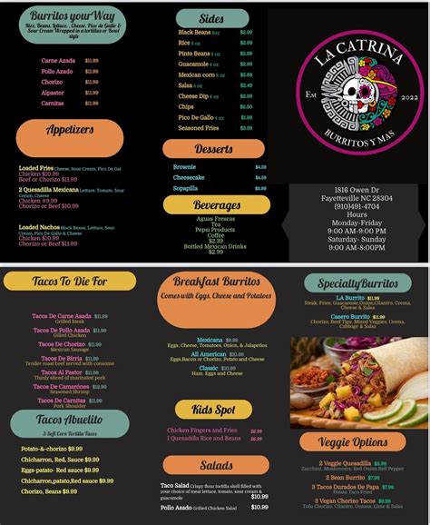 Menu at La Catrina Burritos Y Mas Mexican Restaurant, Fayetteville
