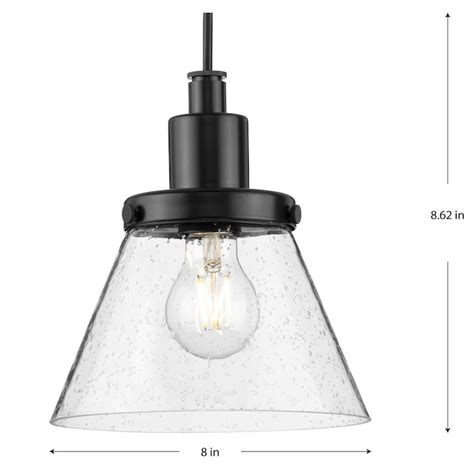 Progress Lighting Hinton Matte Black Farmhouse Seeded Glass Cone Small ...