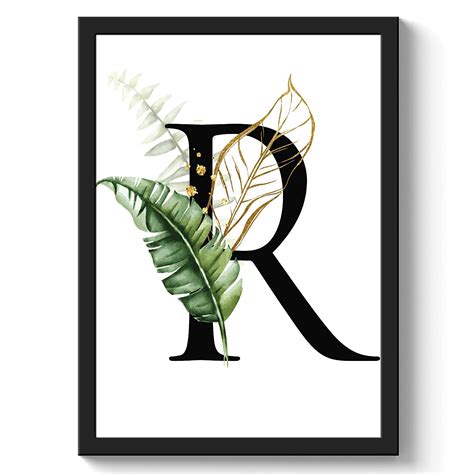 GS DECOR Tropical Green Gold Alphabet 'R' Wall Art Frames Painting l ...