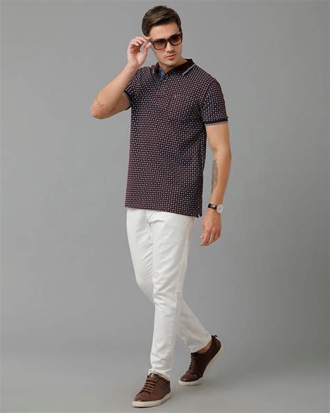 Classic Polo Men's Cotton Half Sleeve Printed Slim Fit Polo Neck Brown