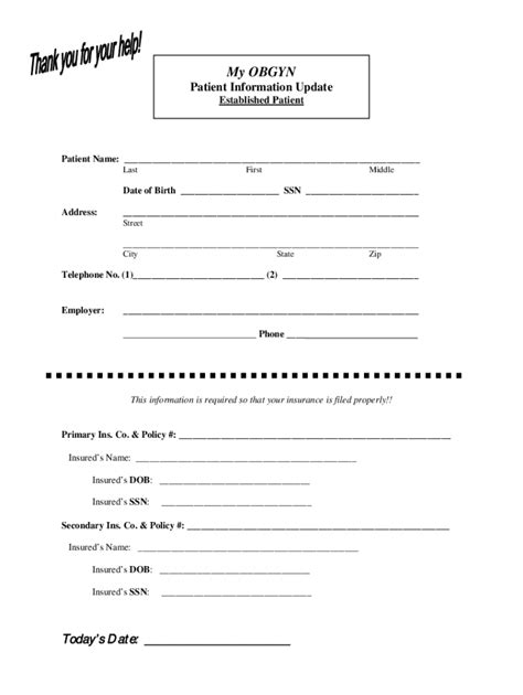 Patient Information Update Form - Blank Fillable Template | Fill Out ...
