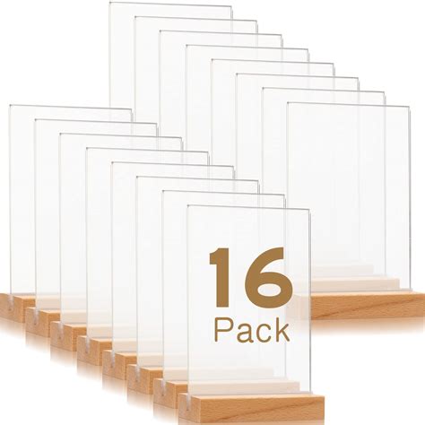 Buy 16 Pack Clear Acrylic Sign with Wood Base T Shape Sign Holder ...