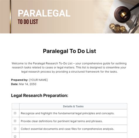 Free Paralegal To Do List Template to Edit Online